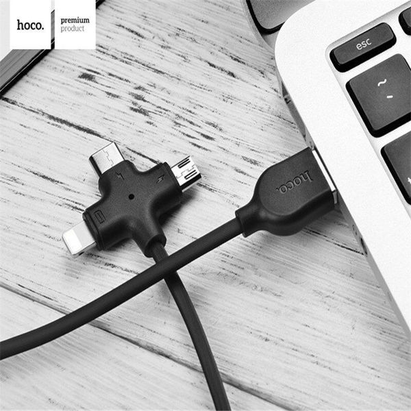 Picture of HOCO STARFISH 3-CONNECTOR 2.4A CHARGING CABLE (LIGHTNING/MICRO/TYPE-C) 1M - BLACK